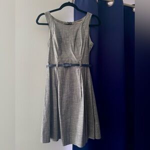 Sleeveless Grey Office Dress with Belt